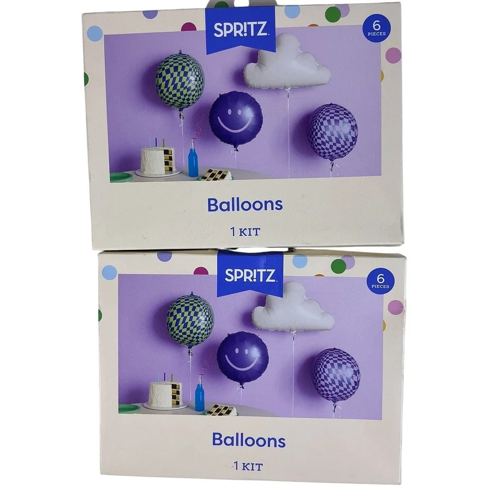 Lot of 2 Spritz Balloons 6 Piece Kit Disco Smile Cloud Foil Balloon